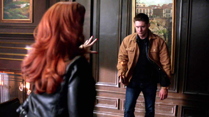 Dean walks assuredly towards Abaddon; she can't stop him.
